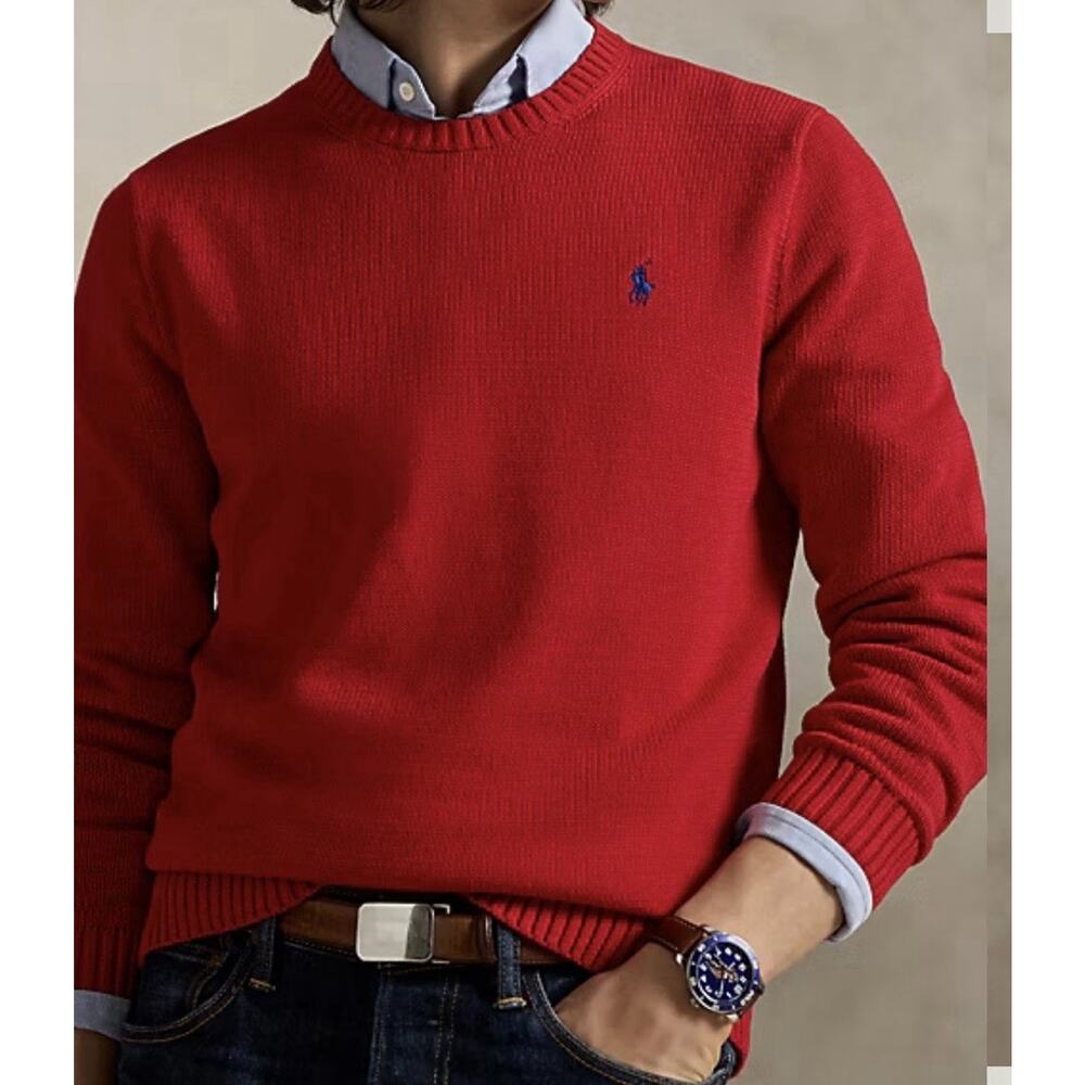 Ralph Lauren Red Crewneck Sweater with Blue Pony